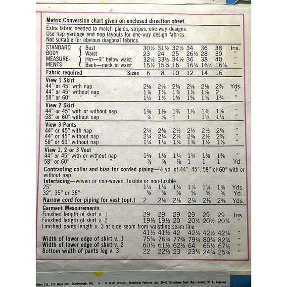 Simplicity 7044 Sewing pattern A line skirt wide leg pants vest 1970s size 10 - Picture 5 of 5